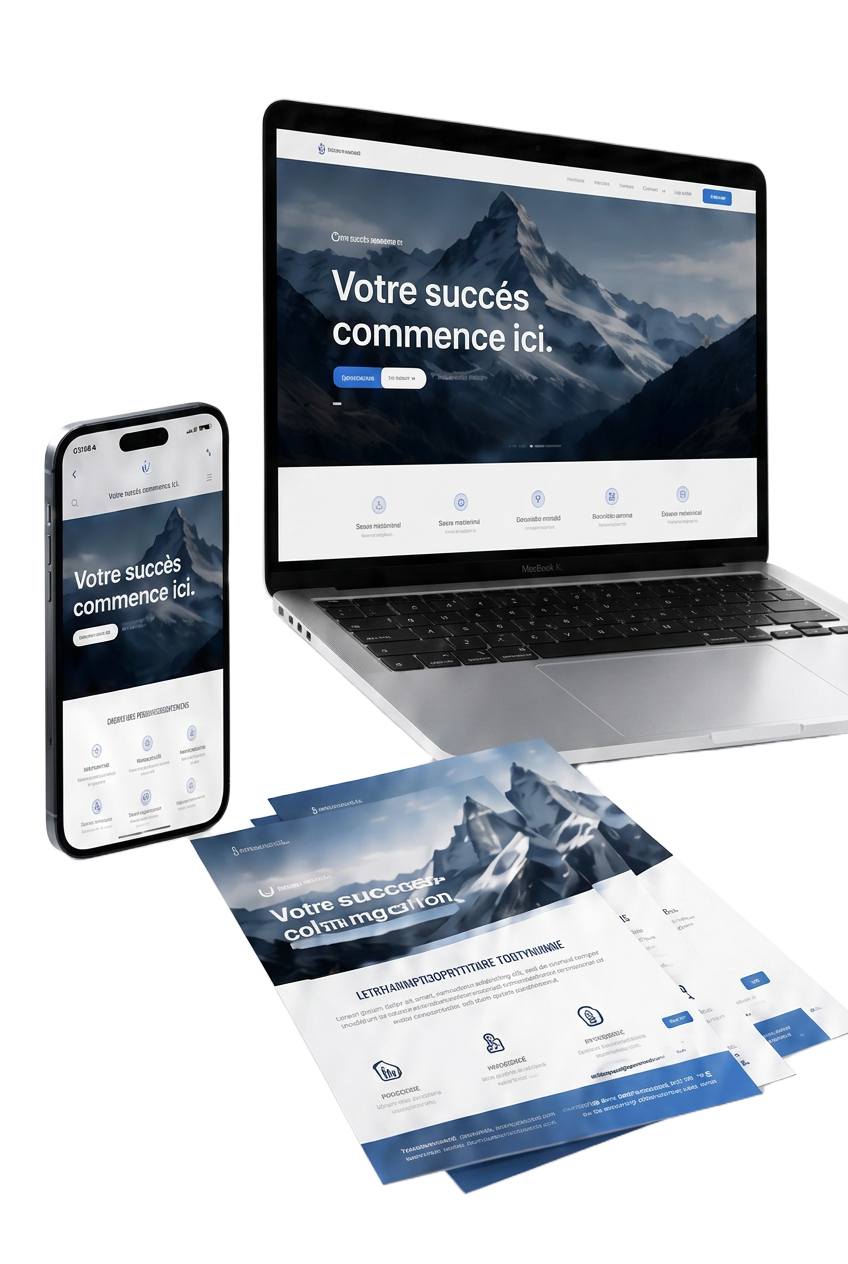 Site web responsive, application mobile et flyers imprimés du Pack Entreprise Démarrage