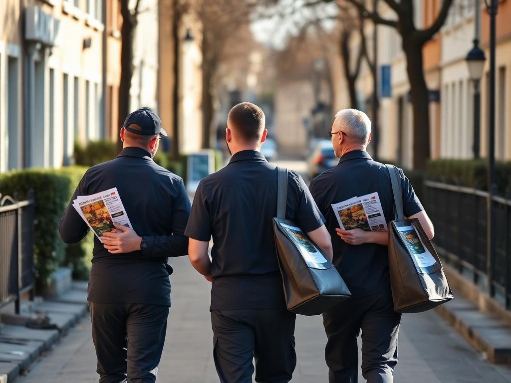 Équipe de distributeurs en tournée dans un quartier genevois
